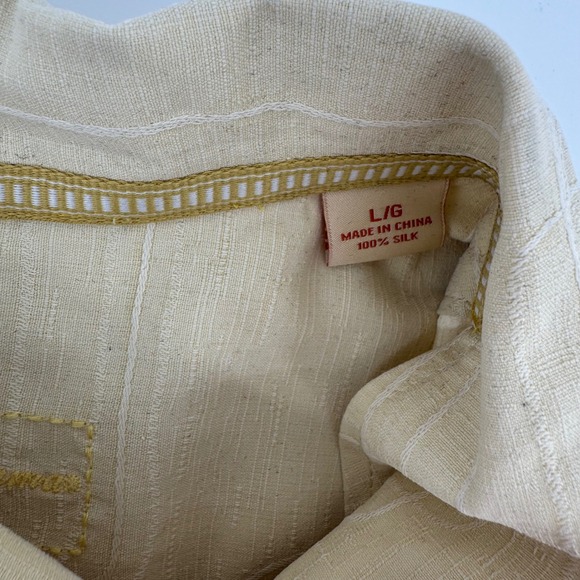Tommy Bahama Button Down Mens L Beige 100% Silk Geometric Jacquard Short Sleeve - Picture 5 of 8